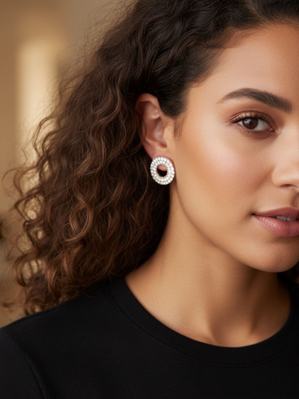 Classic Pearl-Trim Circle Stud Earrings - White